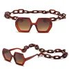 New Clean And Simple Fashion Women Sunglasses With Glasses Chain Special Octagon Design Full Plastic Frame