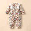 born Baby Girl Flower Printed Lace Romper Clothes Autumn Winter Infant Girls Rompers Long-Sleeves Pure Cotton Jumpsuit 0-24M 211229