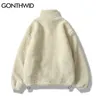 Hiphop winter fleece pluizig jas streetwear harajuku fuzzy rits jas mannen herfst effen kleur lichtgewicht jassen zwart beige 211214