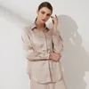 Wixra Kadınlar Saten Uzun Kollu Açmak Yaka Bluz + Yüksek Bel Bir Çizgi Etek Yaz Sonbahar Kadın OL Stil 2 Parça Set 220302
