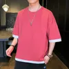 Korean Stitching Pure Cotton Hip-Hop Short-Sleeved T-Shirt Loose Fake Two Piece Men&women High Quality All-Match 210716