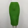 Top Quality Senhoras Saia Joelho Comprimento Preto Amarelo Verde Rayon Bandagem Lápis Mulheres Fashion Formal Frete Grátis 210310