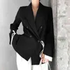 Mulheres Blazers e Jaquetas Elegante Slim Fit Faketwo Peça Preto Terno Casaco Feminino Branco Feminino Workwear 210608