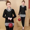 Blusas Mujer de Moda Herfst Koreaanse Fake Twee Stukken Patchwork Striped Shirts Plus Size Lange Mouw Vintage Blouse Dames 5XL 21302