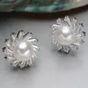 Stud Luxury Cubic Zirkon 925 Sterling Silver Natural Freshwater Pearl Earrings dames bruiloft sieraden geschenken groothandel feige