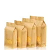 100 шт. / Лот Kraft Stand Up Pouches Многоразовая крафт-бумага Упаковочная сумка с окном Тепло герметичные закуски Чайная еда Сумка для хранения