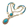 YYGEM CZ pavé bleu mer sédiment jaspe Turquoise pendentif chaîne déclaration collier boucles d'oreilles ensemble 18 "pour les femmes