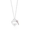 Veuillez retourner à New York Coeur Clé Pendentif Collier Original 925 Argent Amour Colliers Charme Femmes 22 Clavicule Chaîne