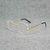 Kvinnors modedesigner solglasögon vintage Rimless Square Clear Men ovala trådglasögon Optisk metallram överdimensionerade glasögonkvinnor för att läsa oculos