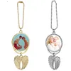 Blancs de sublimation Ornement Pendentif de voiture Décorations Collier en métal Forme d'ailes d'ange Consommables d'impression par transfert à chaud Or Argent Rond Aluminium Produits vierges