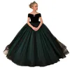 Lovely Blush green Long Flower Girl Dresses for Wedding Sparkly Sequin Crystals Ruffles Tulle Bow 2021Custom Made Girls Pageant Dress