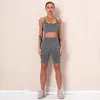 Yoga Outfit Gym Fitness одежда носить костюмы 2 шт. Женские набор спортивные бесшовные бесшовные атлетические высокие талии плотные леггинсы растягивающиеся