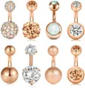 8Pcs Short Button 14G Stainless Steel for Women Girls Navel Belly Rings Crystal CZ Barbell Body Piercing 6mm 10mm