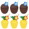 6 Pcs Tropical Ananas Noix De Coco Tasse À Jus Tasses Avec Pailles Hawaiian Luau Anniversaire Été Plage Piscine Fête Décorations 211015