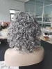 Пользовательские серые человеческие волосы парик короткие вьющиеся соль и перец мода горячие два тона смешанные серебряные серые 150% плотность 10-14 дюймов
