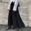 Gotisk lång svart stickad kjol Kvinnor Vinterkakad stickad oregelbunden kjol Autumn Korean Style Female Tassel High midje kjol 210619