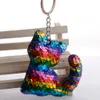 Sequined Animal Cat Keychains Silver Fashion Vintage Cute Key Chain Rings Jewelry Gift Car Charms Holder Keyrings for Women Girls