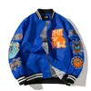 Herenjassen Hiphop Bovenkleding Patchwork Honkbal Letter Madeliefjes Bloemen Patch Leer Bomber Lente Oversized Streetwear Jassen