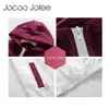 Jocoo Jolee Frühling Herbst Mode Mit Kapuze Zwei Ton Windjacke Jacke Zipper Taschen Casual Lange Ärmel Feminino Mäntel Outwear 211014