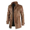 men's mid-length leather jacket with stand-up collar plus velvet large size men's belt warm and windproof PU jacket 211009