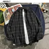 Młodzież Moda Jesień Męskie Koszule Korea Styl Button Down Black Navy Gray Długim Rękawem Koszula Kratę 4XL 5XL 210528