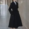 Women's Wool & Blends Women Skirt Style Long Coat Double Breasted Sashes Trench Vintage Ladies Classic Autumn Winter Belt Woolen Overcoat