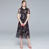Женщины летний дизайнер элегантная цветочная сетка вышитая сексуальная тонкая коктейль вечеринка халат женское винтажное a-line платье Vestidos 210525