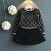 Fashion Girls Winter Clothing Sets Long Sleeve knitted Sweater Shirt + cute princess Skirt 2 Pcs set Suit Spring autumn Outfits for Kids Clothes