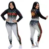 Tute da donna Casual stampate digitali Set da due pezzi da donna Manica lunga Cerniera frontale Abbigliamento sportivo Giacca da fitness da donna con pantaloni