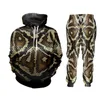 UJWI Sportswear Set Hommes Printemps Automne Zipper Sweat Série 3d Digital Animal Snake Skin Jogging Sports Suit Two Piece 201128