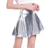 Women's Metallic Skirt Shiny Party Flared Pleated Mini Dress Skater Skirts Stage Wear Above Knee S-XXL Gold Laser Silver Green Pink