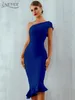 Adyce Summer Women Bandage Dress Sexy One Shoulder Sleeveless Ruffles Nightclub Celebrity Evening Party Mermaid Dresses 220215