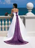 Klänningar vintage rustik satin broderi bröllopsklänning vit och marinblå 2022 plus storlek axellös laceup court tåg brud klänningar färg matche