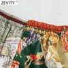 Zevity Women Vintage Totem Chain Patchwork Print Summer Shorts Ladies Streetwear Chic Lict Satin Pantalone Cortos P1000 210603