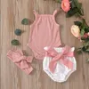 Baby Girl Clothes Girls Suspender Tops Bow Shorts Headband 3pcs Sets Sleeveless Newborn Outfits Summer Baby Clothing 3 Colors DW6479