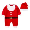 Född Baby Romper Jul Långärmad Jumpsuit Santa Claus Kostym Vinterhatt Set Boys Girl Clothes 211229