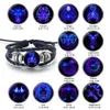 12 Constellation Braided Leather Bracelet Zodiac Sign Black Cancer Leo Virgo Libra Woven Glass Dome Jewelry Punk Men