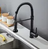 Brushed Nickel Finish Kitchen Sink Faucet Pull Out Sprayer Deck Mount Spring Mixer Tap Swivel Spout Water