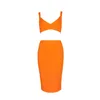 Frauen Kleidung Set Sexy V-ausschnitt Orange Rosa Bandage Zwei Stücke Party High Street Promi Camis Röcke 210527