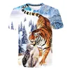 T-shirt sommar 2021 kortärmad läskig realistisk djur tiger print t-shirt mode personlighet stor storlek män runda hals topp y220214