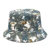 Cloches Men Dames zomeromkeerbare emmer hoed tropische palmboombladeren print hiphop brede rand zonnebrandcrème ronde platte bovenste visser cap