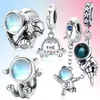 925 Sterling Silber Raumschiff und Astronaut Weltraumkatze Metallanhänger, Original Armband DIY Schmuck Perlen Charm Q0531