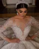 Dubai Princess Ball Gown Wedding Dress 2022 Sequined V Neck Long Sleeve Beads Luxury Bridal Gowns Crystal Bride robes de mariee300r