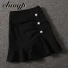 Harajuku Fashion Vintage Plaid Skirt Spring autumn Womens High Waist Mini Skirts Women Slim Button pleated Mermaid skirt 210724