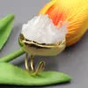 GuaiGuai Jewelry Natural Clear Quartz Druzy rough Cluster dom Shape Gold color Electroplated Ring Adjustable9737335