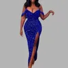 Robes décontractées Automne Longue Femmes Fête Sexy Paillettes Slash Cou Plume Élégante Femme Dîner Robe Robe Africaine Maxi Vestiods