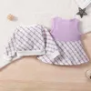 Nouveau-né bébé belle manteau robe costume mode filles sans manches col rond taille haute a-ligne midi boutons cardigan violet/rose