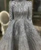 2022 Plus Size Arabic Aso Ebi Silver Luxurious Muslim Prom Dresses Lace Beaded Evening Formal Party Second Reception Gowns Dress ZJ364