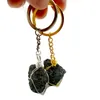 Porte-clés en pierre volcanique noire naturelle irrégulière, fait à la main, pour femmes et hommes, bijoux de décoration à la mode