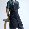 Aprons Solid Denim Cafe Shop House Cleaning Bibs Men Canvas Master Apron For Kitchen Accessories Cooking Baking Pocket Coffee Pinafore